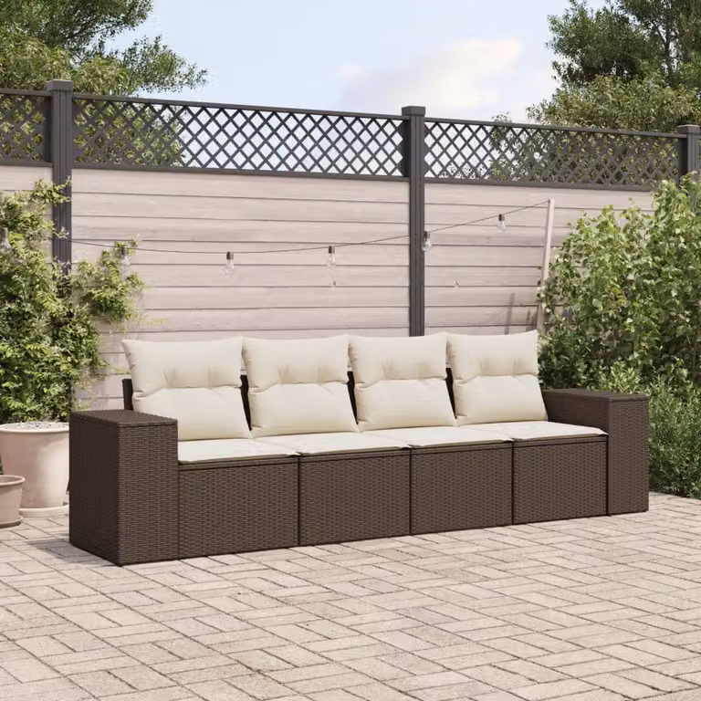 vidaXL Set Divano da Giardino 4 pz in Polyrattan Marrone con Cuscini Imbottiti e Coperture Rimosse
