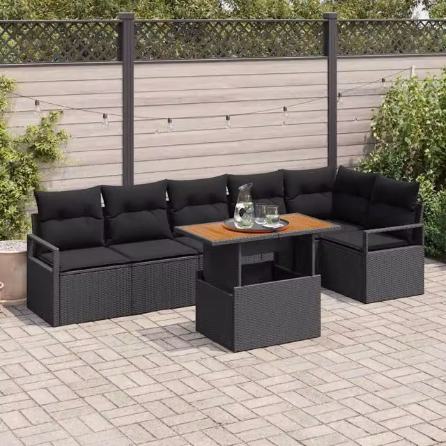 Set Divano da Giardino 7 pz Nero Poly Rattan 3358459