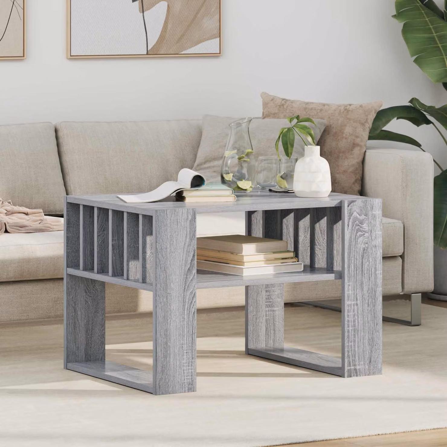 vidaXL Tavolino da salotto moderno in legno Sonoma grigio L 66 cm x P 49,5 cm x H 45 cm