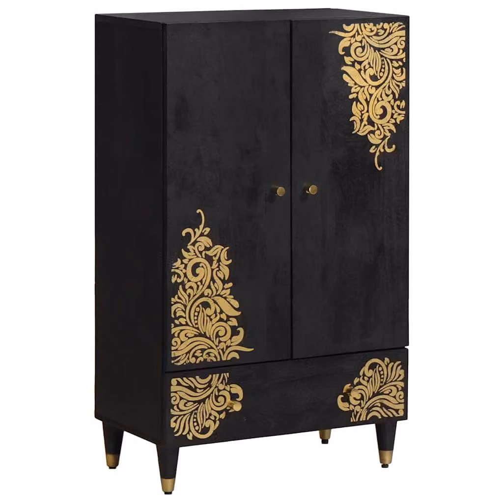 Credenza moderna vidaXL in legno di mango massello nero e oro L/P/H: 60 x 33 x 100 cm