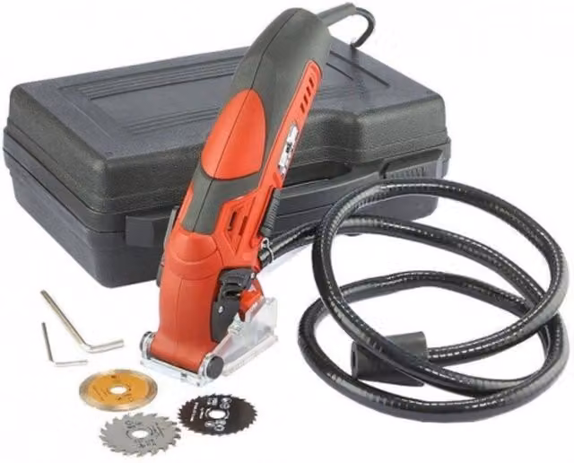 Mini Sega Circolare Trade Shop con 3 Lame, Tubo di Aspirazione, 400W, 3400 RPM e Taglio 12mm, Colore Rosso