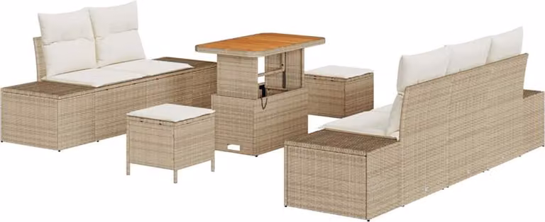 Set Divano da Giardino con cuscino 8 pcs Beige polyrattan