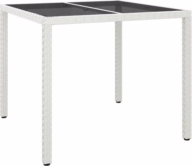 Tavolo Giardino 90x90x75 cm Vetro Temperato e Polyrattan Bianco
