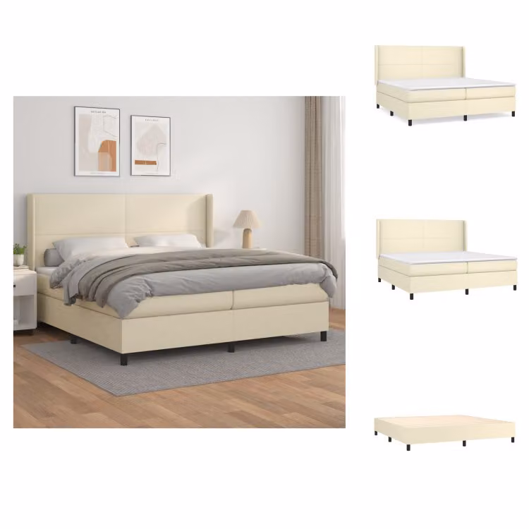 vidaXL Letto a molle con materasso crema 200x200 cm in Pelle finta - Letti & strutture letto