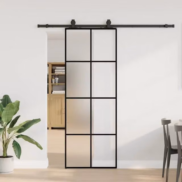 Porta Scorrevole Moderna VIDAXL in Vetro Trasparente con Ferramenta Nera in Alluminio L: 76 cm, H: 205 cm