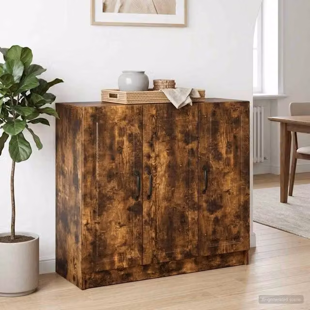 Credenza moderna vidaXL in legno e metallo color rovere fumo L: 89 cm, P: 34,5 cm, H: 77 cm – 1