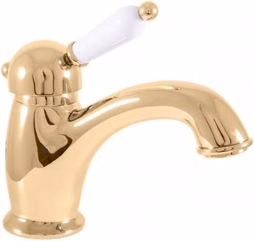 LABE miscelatore lavabo senza sifone in ottone dorato con manico in ceramica