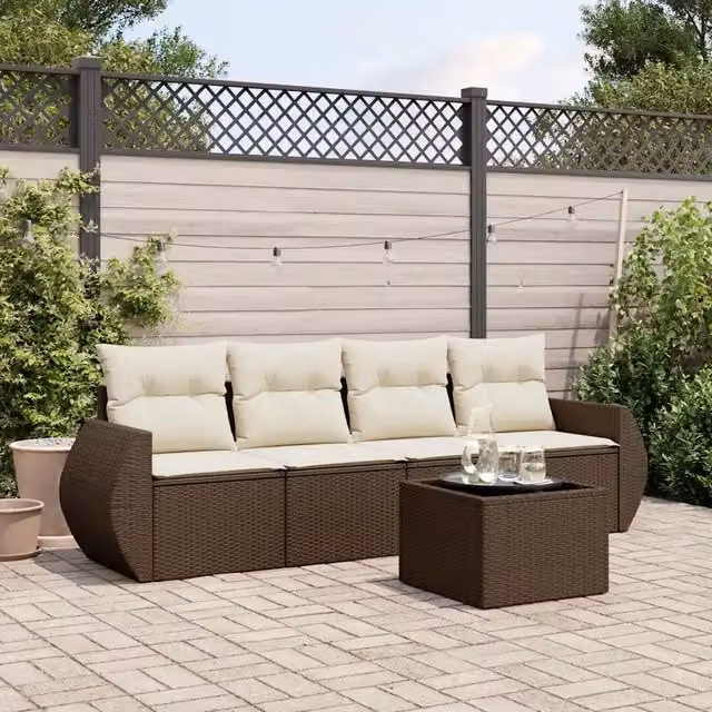 Set Divano da Giardino 5 pz con Cuscini Marrone in Polyrattan 3253430
