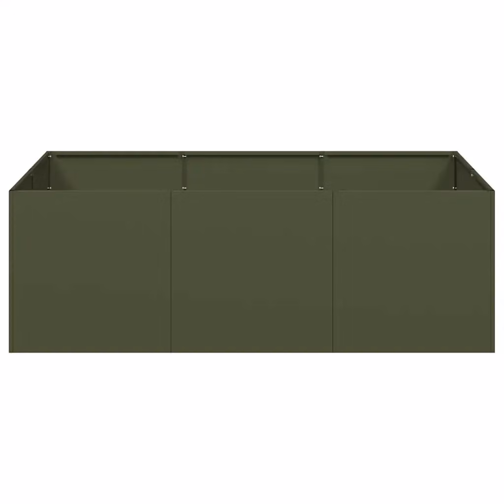 Fioriera rettangolare moderna in acciaio verde oliva per esterni con fondo aperto L: 120 cm, P: 80 cm, H: 40 cm – 2