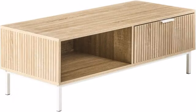 Tavolino da caffè rettangolare in stile scandinavo BELIANI in MDF e legno, colore beige e marrone, L: 110 cm, P: 60 cm, H: 40 cm