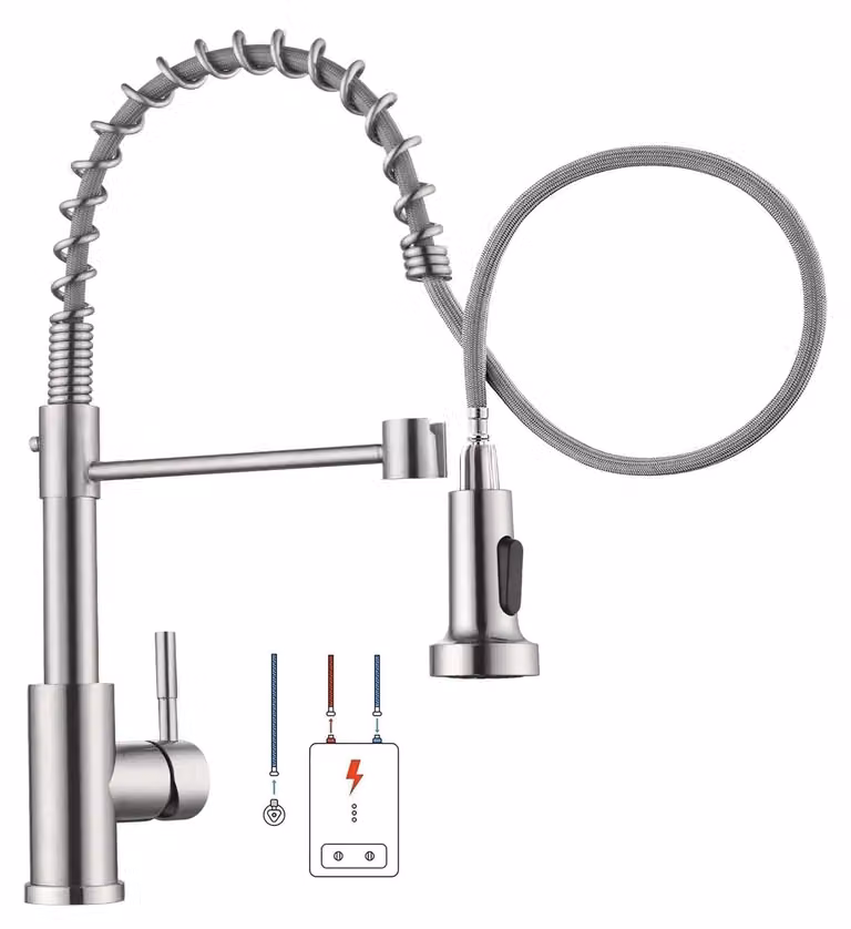 Rubinetto da cucina con soffione estraibile, doppia modalità, design in acciaio inossidabile