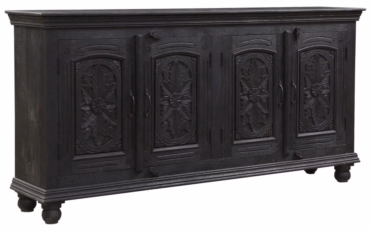 Credenza vintage Marrakesch con ante in legno massello, altezza 180 cm, come mobile da soggiorno | Comò decorativo in stile scandinavo Somios nero per riporre con eleganza in sala da pranzo e camera da letto
