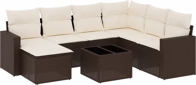 Set Divani da Giardino 8 pz con Cuscini Marrone in Polyrattan