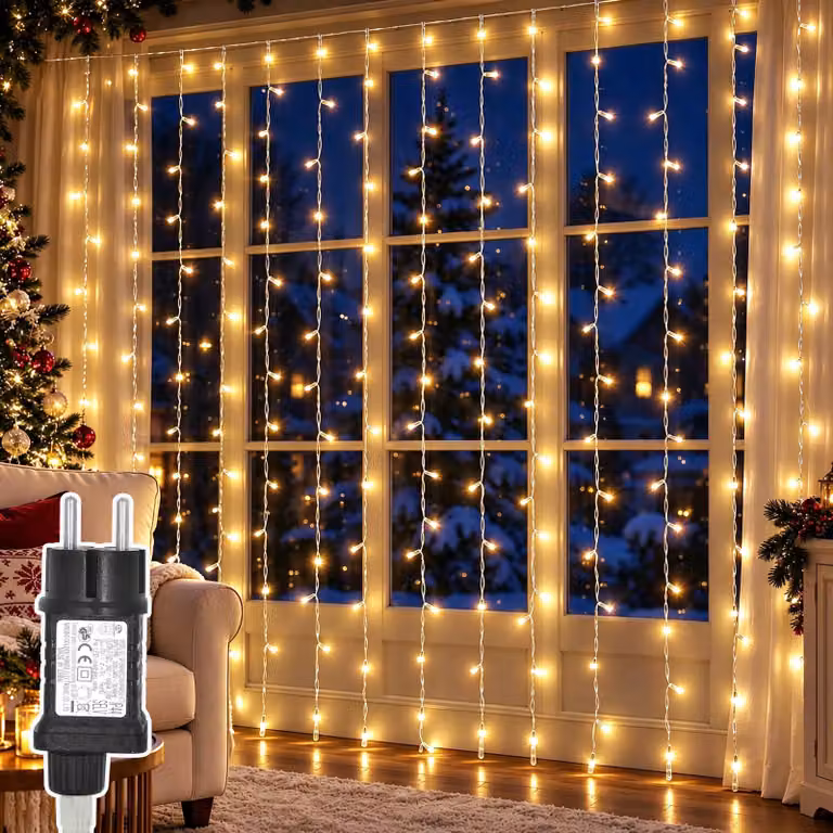 Tenda luminosa a LED, dimensioni 2x2 metri, 200 LED bianco caldo, 8 modalità, grado di protezione IP65