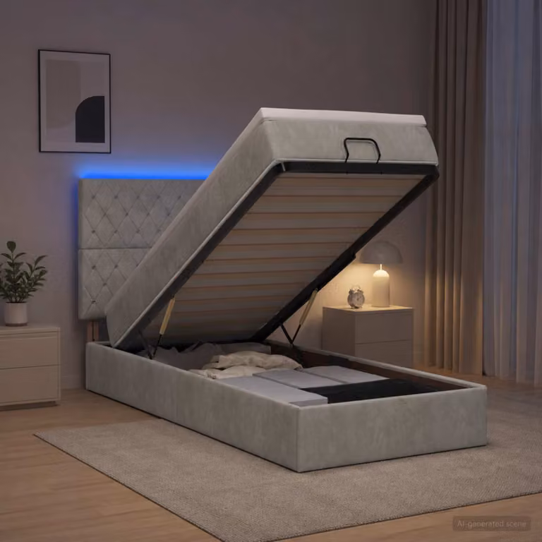 vidaXL Letto Ottomano Moderno con Materasso Ibrido e Illuminazione LED Grigio e Bianco L: 200 cm, P: 80 cm, H: 88 cm