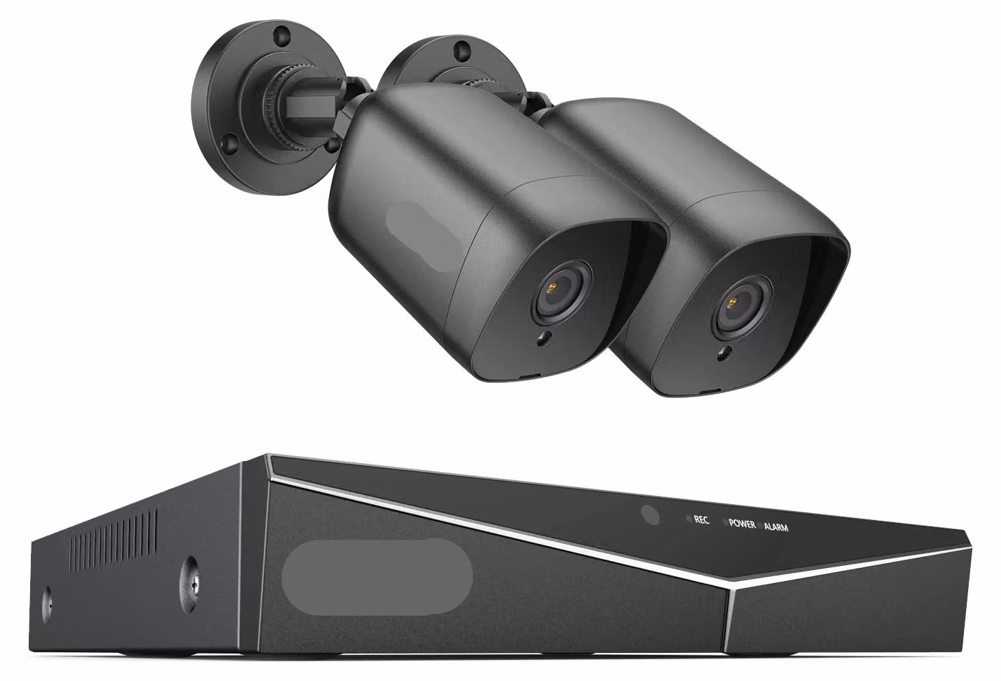 Sistema di videosorveglianza - DVR a 4 canali con 2 telecamere IP esterne da 2MP, grado di protezione IP66, risoluzione 1080P e hard disk da 1TB - Colore nero