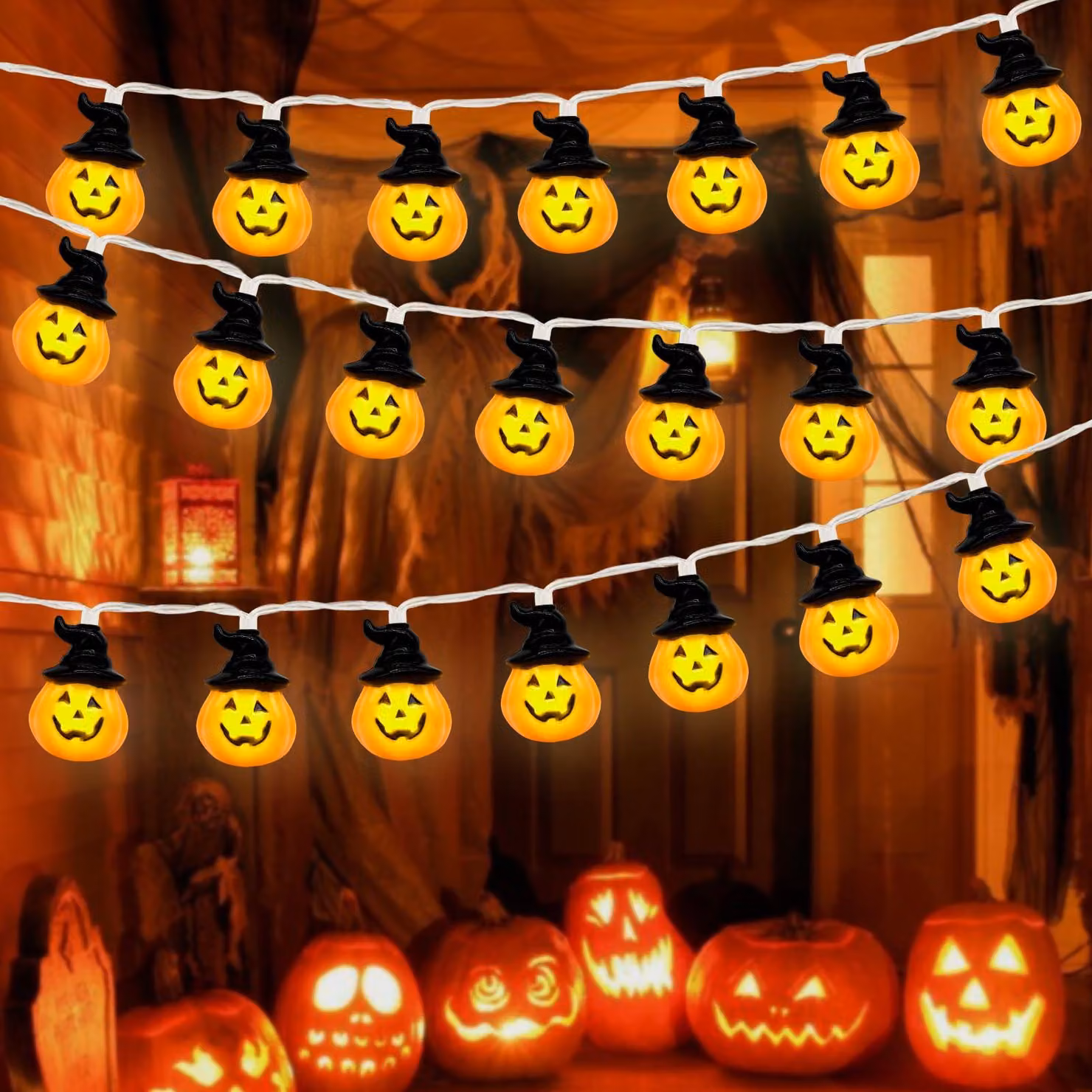 Catena luminosa a tema Halloween, lunghezza 3 metri, 20 LED, luce bianco caldo, impermeabile