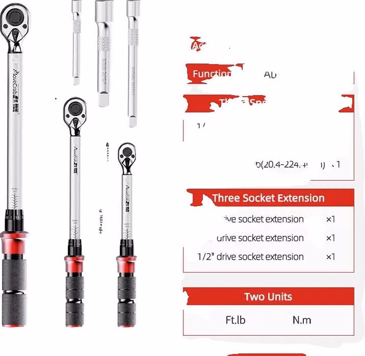 Set di chiavi dinamometriche meccaniche, precisione ±3%, tre prolunghe, 4-165 Ft.lb