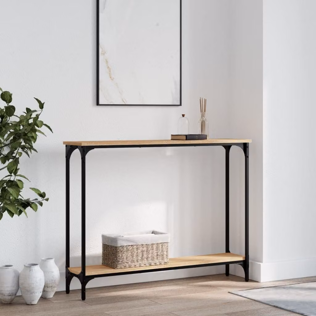 vidaXL Tavolino Consolle in Legno Rovere Sonoma e Metallo, L 100 x P 22,5 x H 75 cm