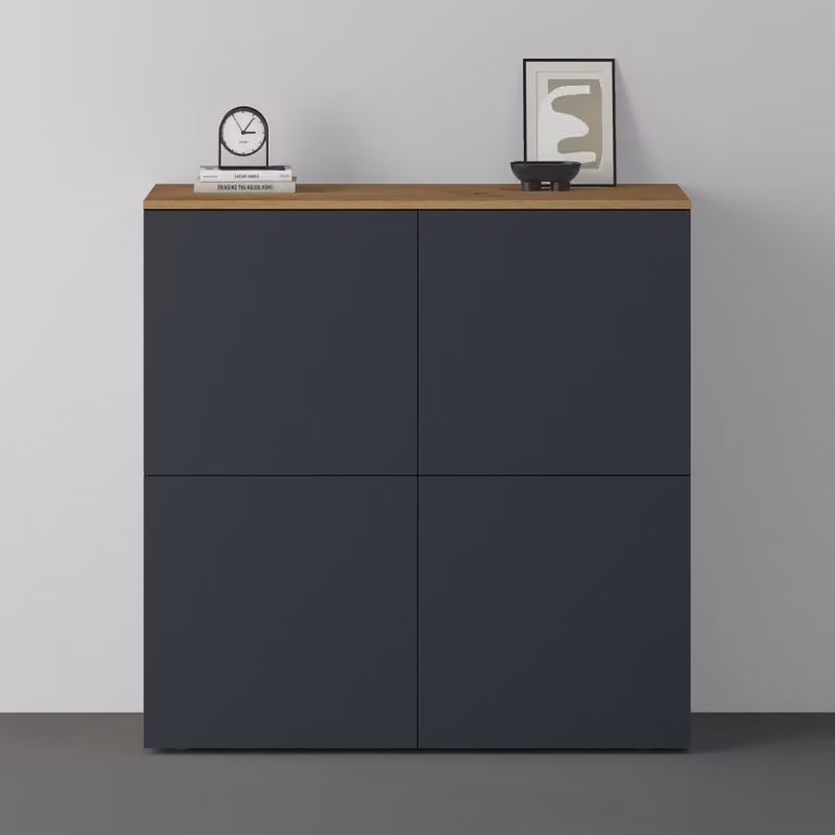 doporro Mobile Organizzatore Credenza Buffet in Legno con 4 Ante Push-to-Open e Soft-Close per Soggiorno, Sala da Pranzo o Ingresso, 100x36,4x100 cm Marrone chiaro e Antracite opaco Schrank04