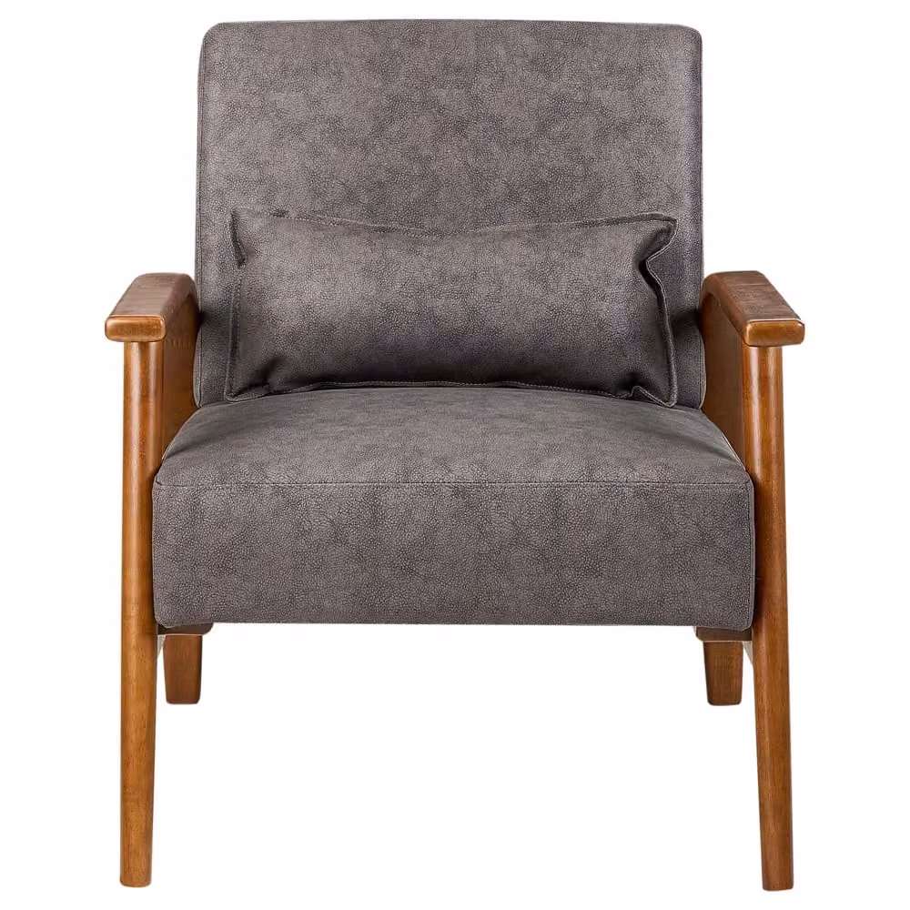 Poltrona Beliani in ecopelle marrone scuro con gambe in legno e braccioli in stile retro per soggiorno e camera da letto