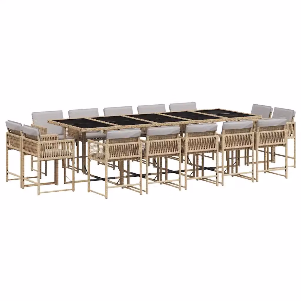 Set Pranzo da Giardino vidaXL in Polyrattan con Cuscini Beige, Nero e Grigio, 15 Pezzi – 2