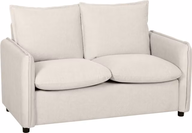 Divano a 2 posti HOMCOM in tessuto con effetto pelle traspirante, imbottitura spessa, 2 cuscini e braccioli, colore beige per il tuo soggiorno