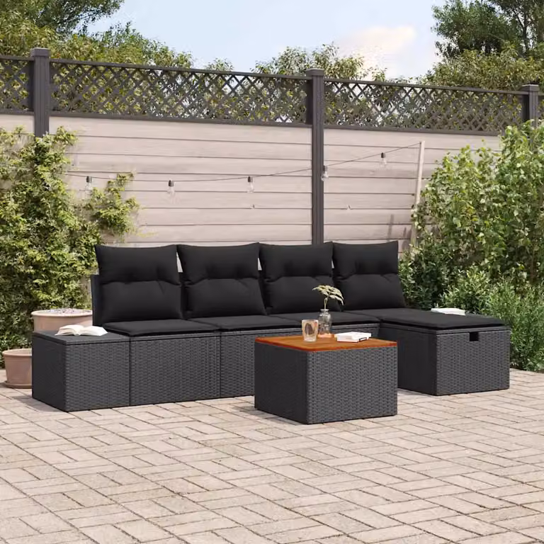 Set Divano da Giardino vidaXL a Forma di L in Polyrattan Nero con Cuscini e Tavolino