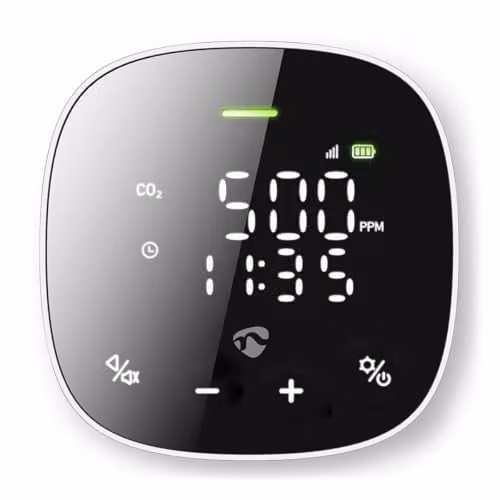 SmartLife - Monitor di qualità dell'aria, Wi-Fi, con display, anidride carbonica (CO2), umidità/temperatura, Android/IOS – nero/bianco