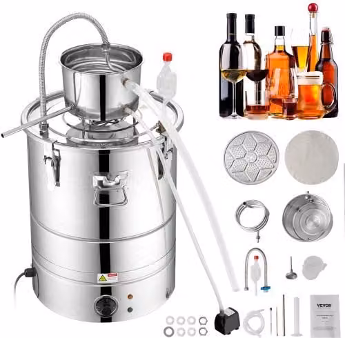 VEVOR Kit di Distillatore Elettrico in Acciaio Inox Argento con Capacità 30L e Potenza 1800W e Pompa dell'Acqua