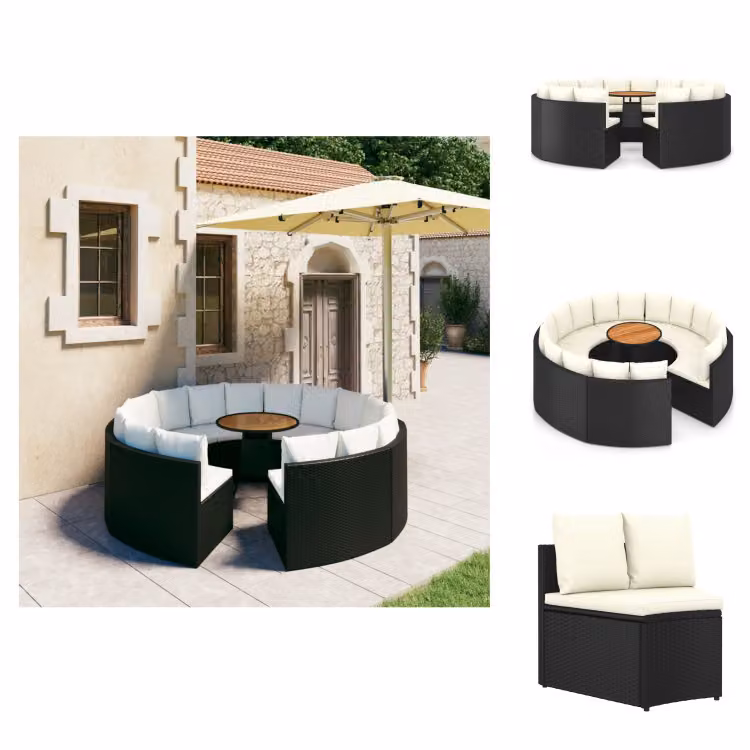 vidaXL Set di divani da giardino 9 pezzi con cuscini in poly rattan nero - Set di mobili da giardino