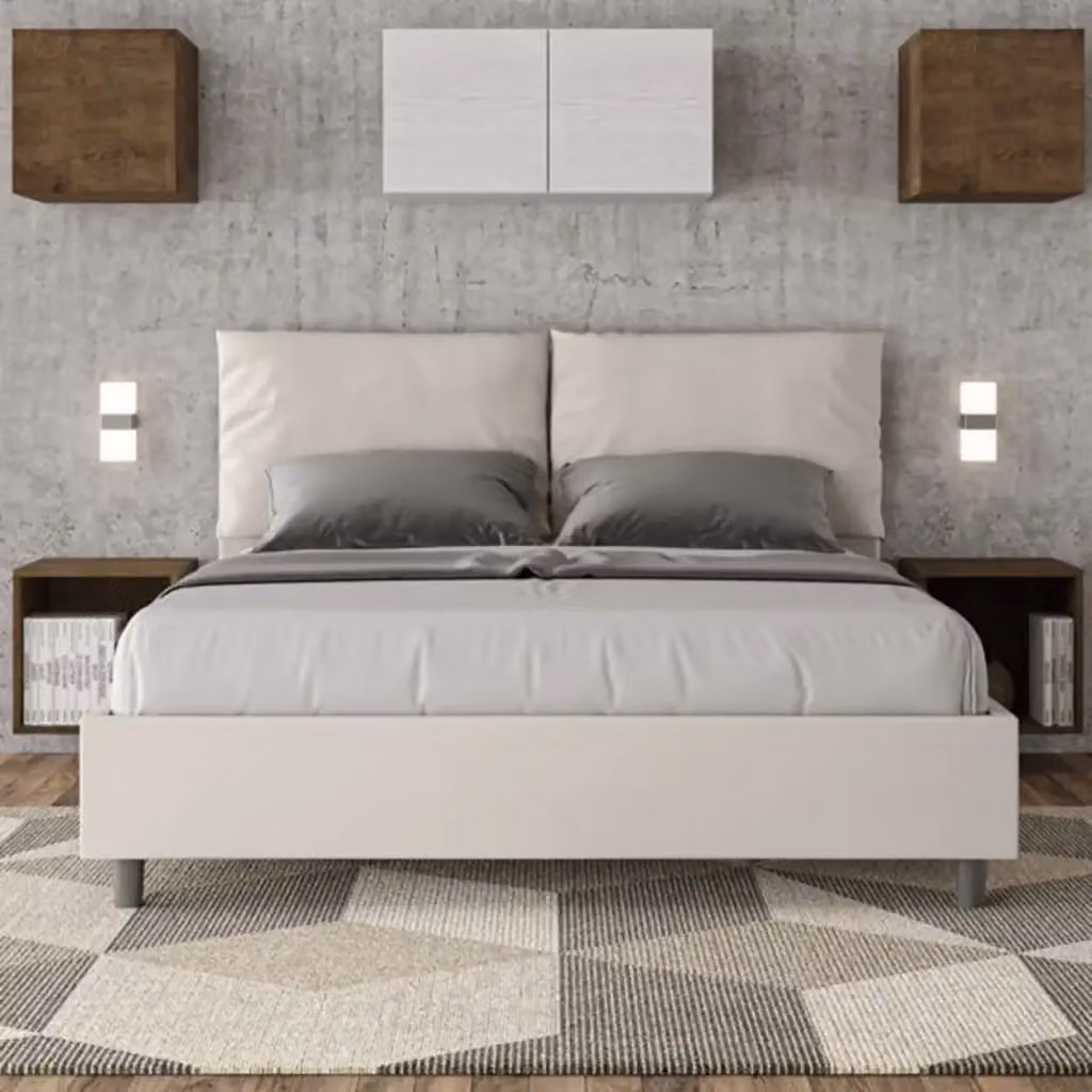 Letto matrimoniale contenitore Ityhome imbottito in similpelle bianco L: 160 cm, P: 222 cm, H: 110 cm – 2