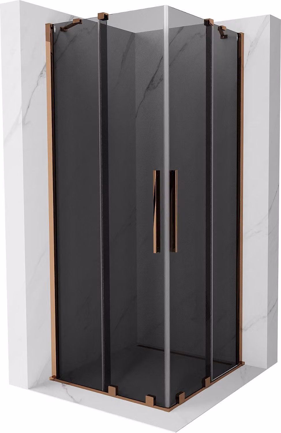 Mexen Velar Duo cabina doccia scorrevole 100 x 100 cm, grafite, oro rosa - 871-100-100-42-60