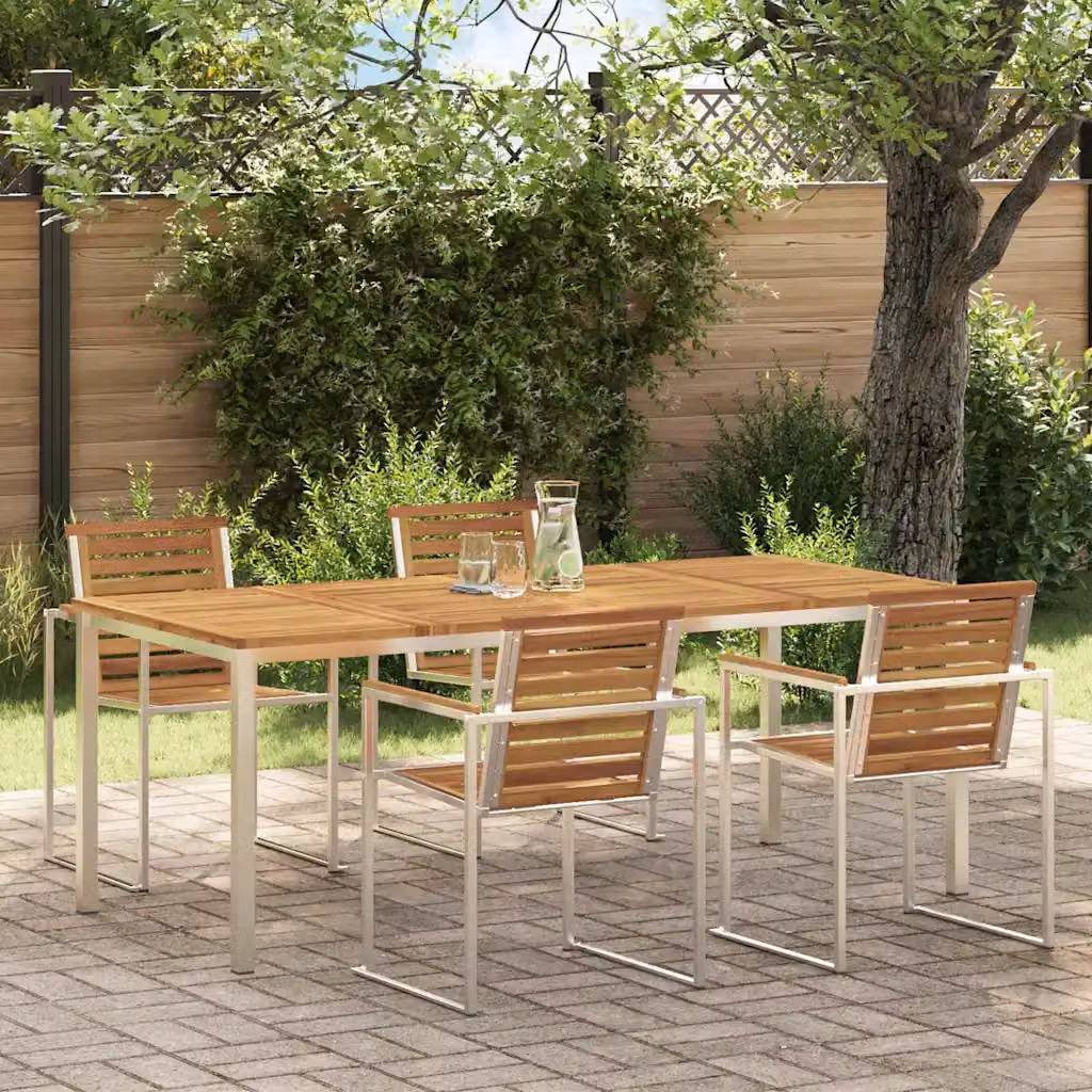 vidaXL Tavolo da pranzo moderno rettangolare in legno di acacia e acciaio inossidabile, marrone, L: 200 cm, P: 90 cm, H: 75 cm