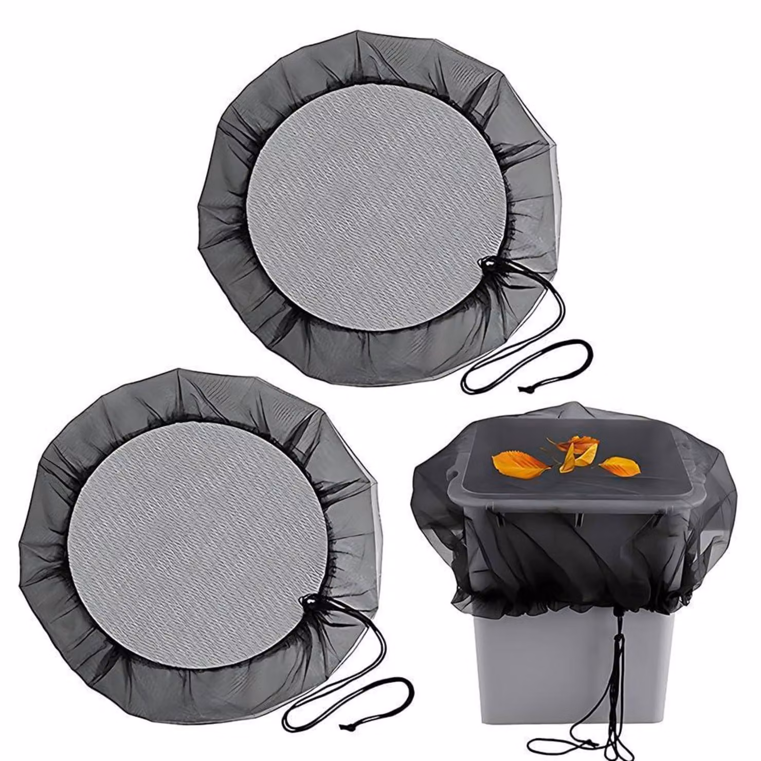 Set di 3 bidoni per la raccolta differenziata, rete, 57 cm, in poliestere con coulisse