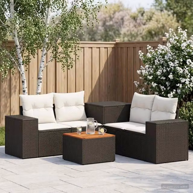 Set di divani 6 pz Nero e Bianco Crema 55 x 55 x 37 cm 3447557