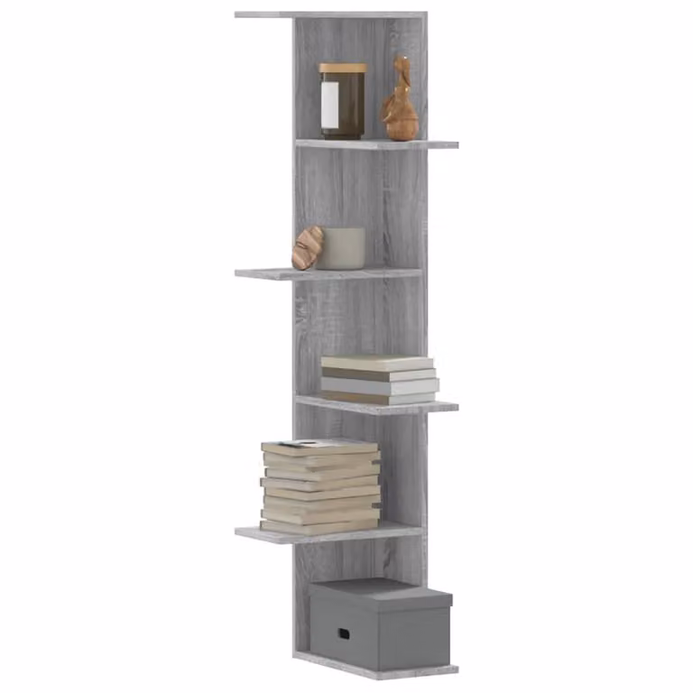 Scaffale Angolare da Muro vidaXL in Legno Grigio Sonoma con Pannello Posteriore L/P/H: 36,5 x 36,5 x 140 cm