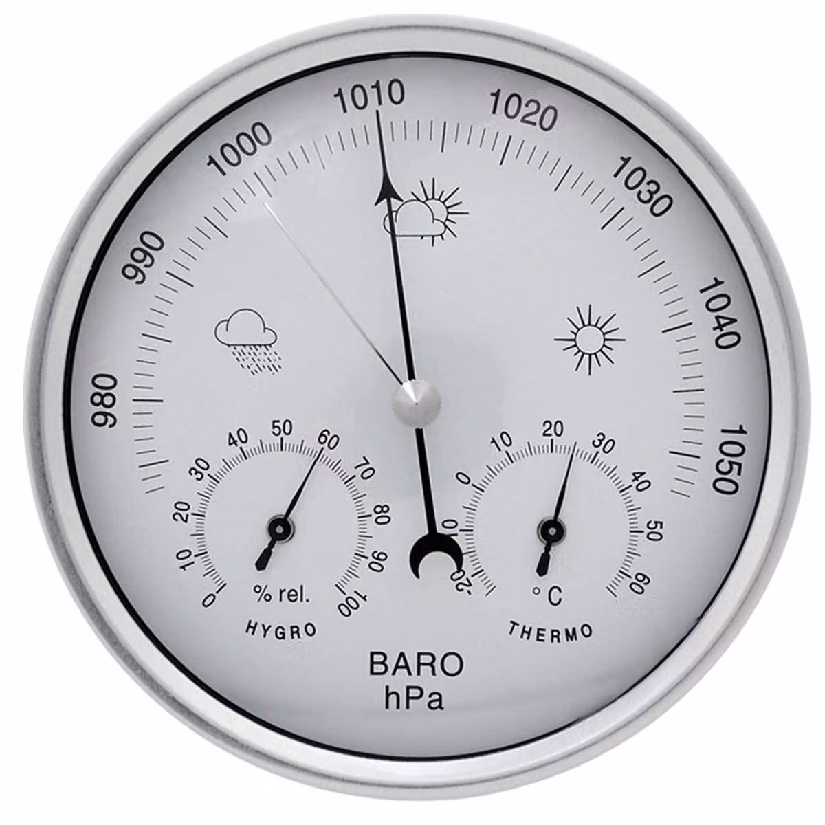 Stazione meteorologica 3-in-1, barometro, termometro e igrometro, in acciaio inossidabile, per interni ed esterni