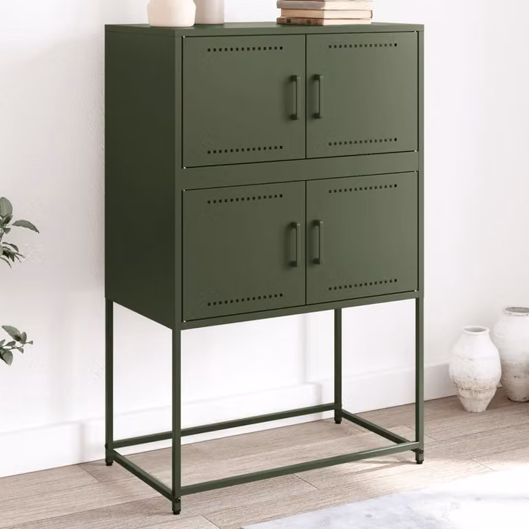 Credenza in stile industriale vidaXL in metallo verde oliva L: 68,5 cm, P: 38,5 cm, H: 107 cm