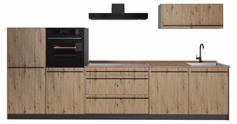 Cucina componibile Vicco R-Line Rovere artigianale/Antracite 340 cm piano di lavoro Rovere dorato, Model 67282