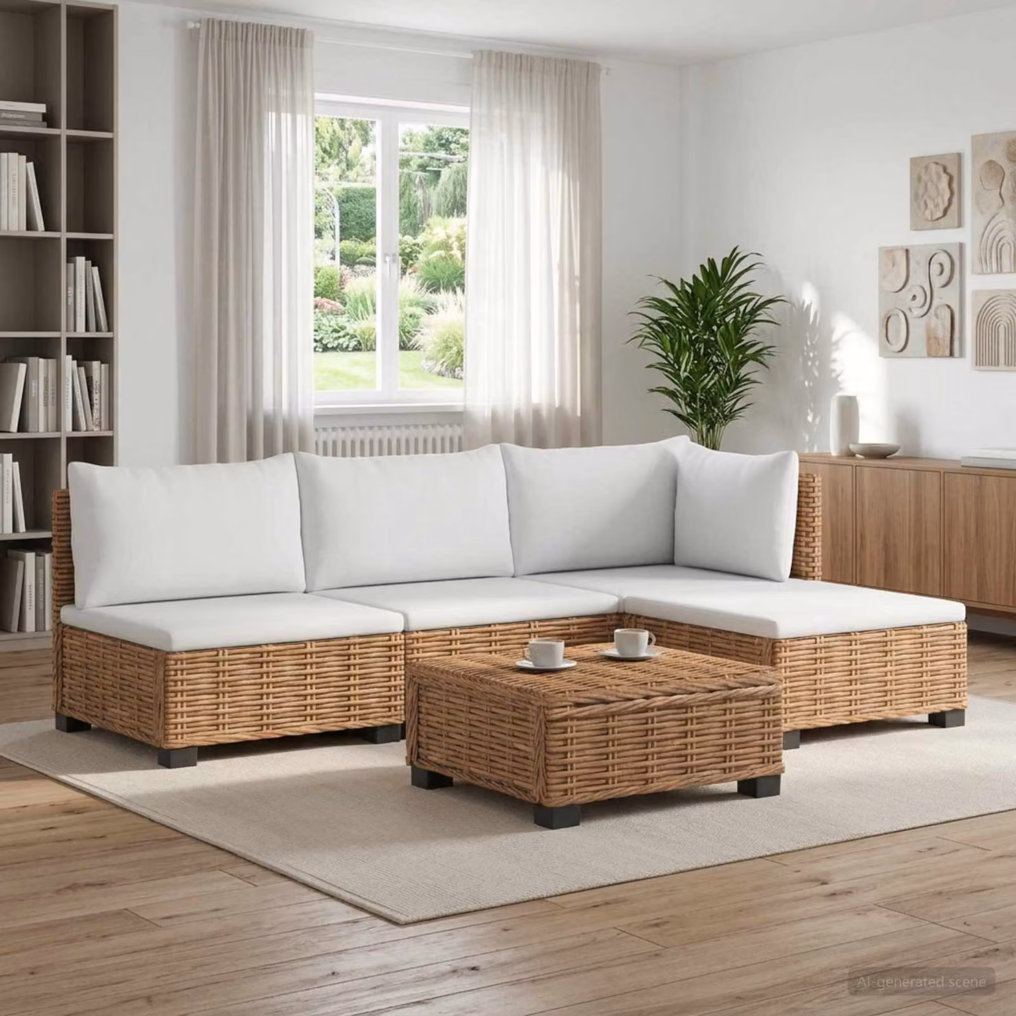 Set Lounge da Giardino vidaXL GENDT in Polyrattan con Cuscini, Design Moderno a L, Colore Rattan Naturale