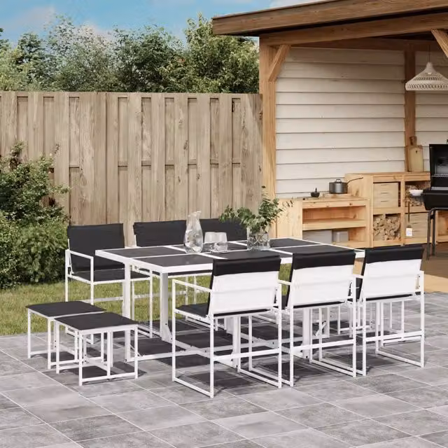 Set da Pranzo da Giardino 11 pz con Cuscini Bianco in Textilene 3295114