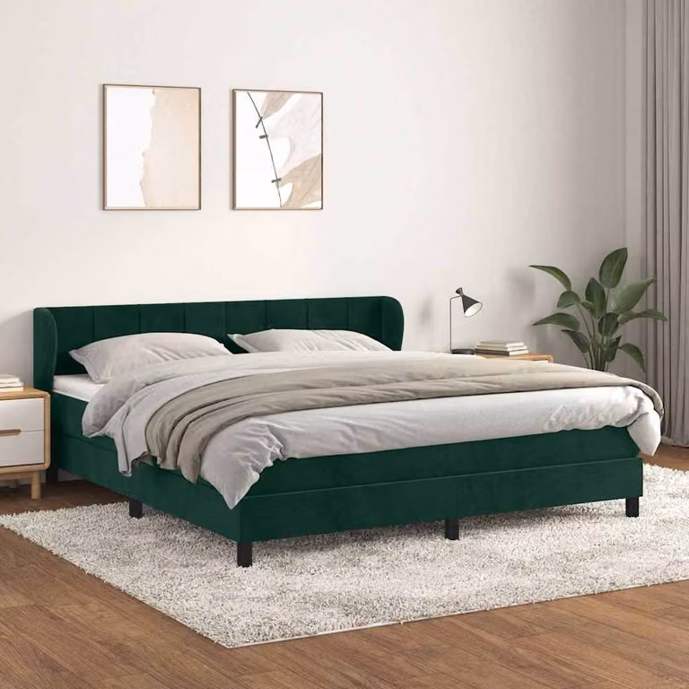 vidaXL Giroletto a Molle con Materasso Ibrido in Velluto Verde Scuro L/P/H: 160 x 200 cm