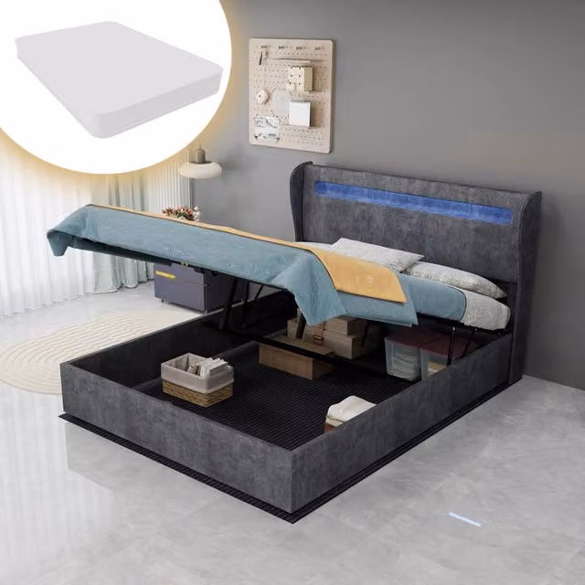 letto imbottito tessuto metallo grigio 140 x 200 cm
