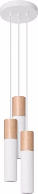 Lampada a sospensione PABLO Sollux Lighting in metallo e legno, colore bianco e legno naturale, 3x GU10 LED Max 10W