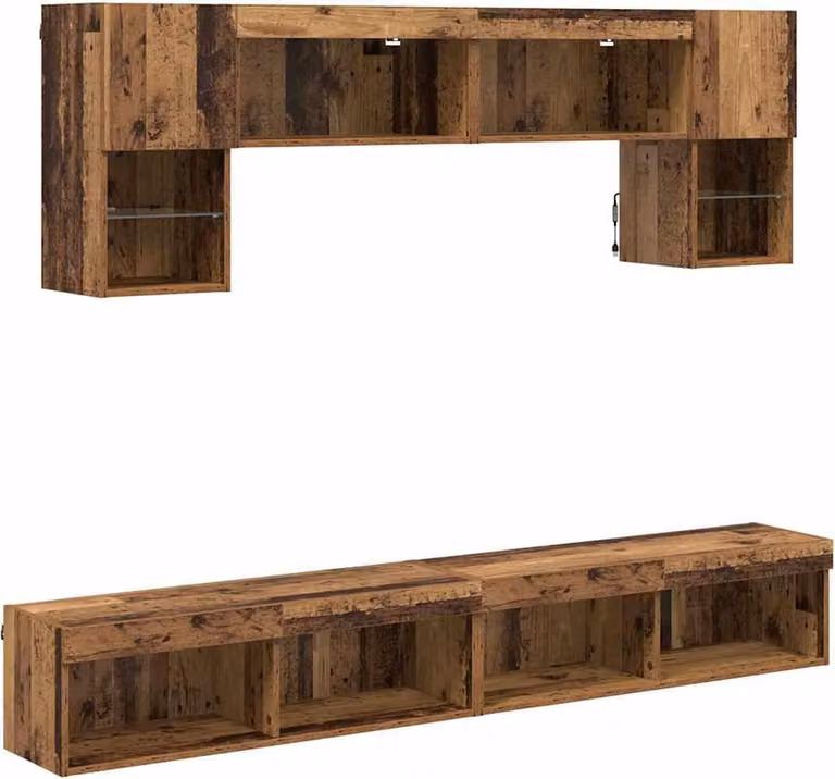 Unità a muro per TV con LED 6 pcs Legno vecchio