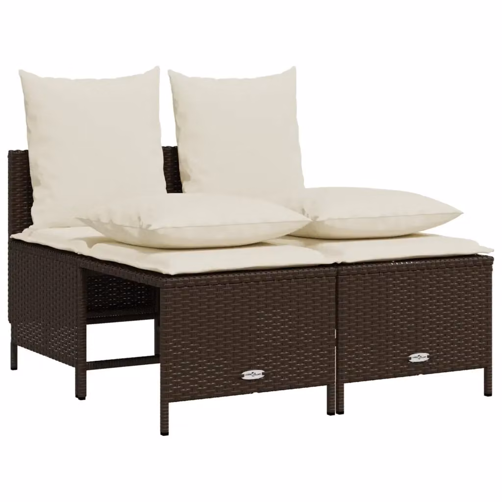 Set Divano da Giardino 4 Pezzi vidaXL in Polyrattan Marrone e Bianco con Cuscini e Ottoman – 2