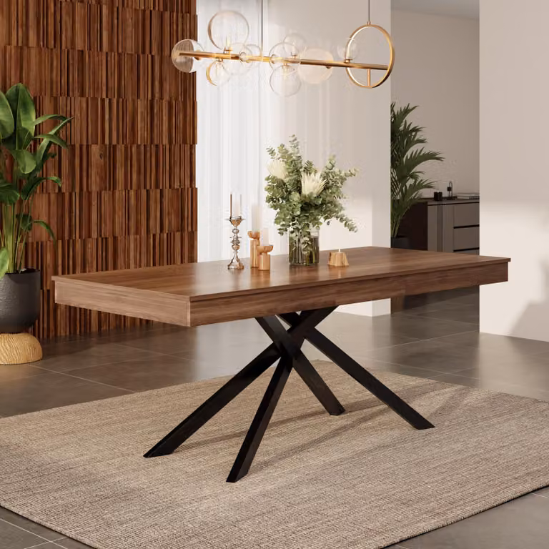 Tavolo da pranzo allungabile, dimensioni 140/180 x 80 cm, per 6-8 persone, gambe in metallo, finitura noce