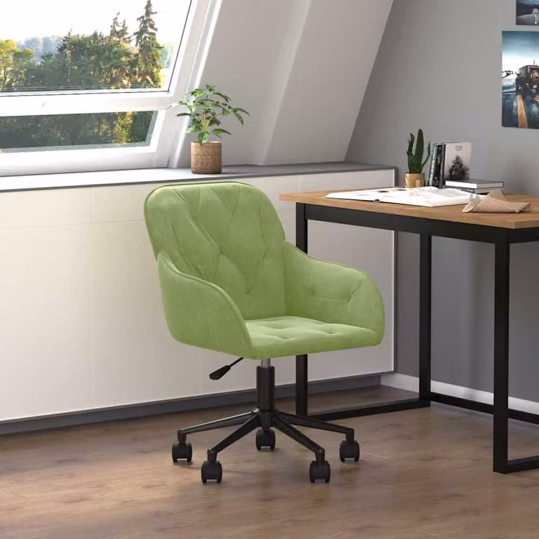 Sedia da ufficio girevole vidaXL in velluto verde chiaro con base in metallo e legno