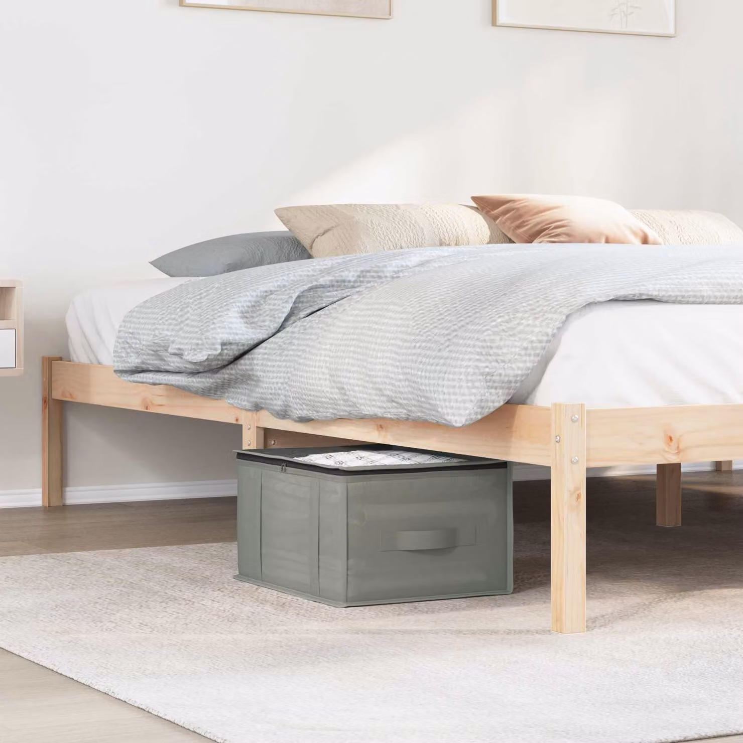 Set di 2 scatole di stoccaggio vidaXL grigie con finestra trasparente, ripostiglio pieghevole sotto il letto con maniglie in tessuto e plastica